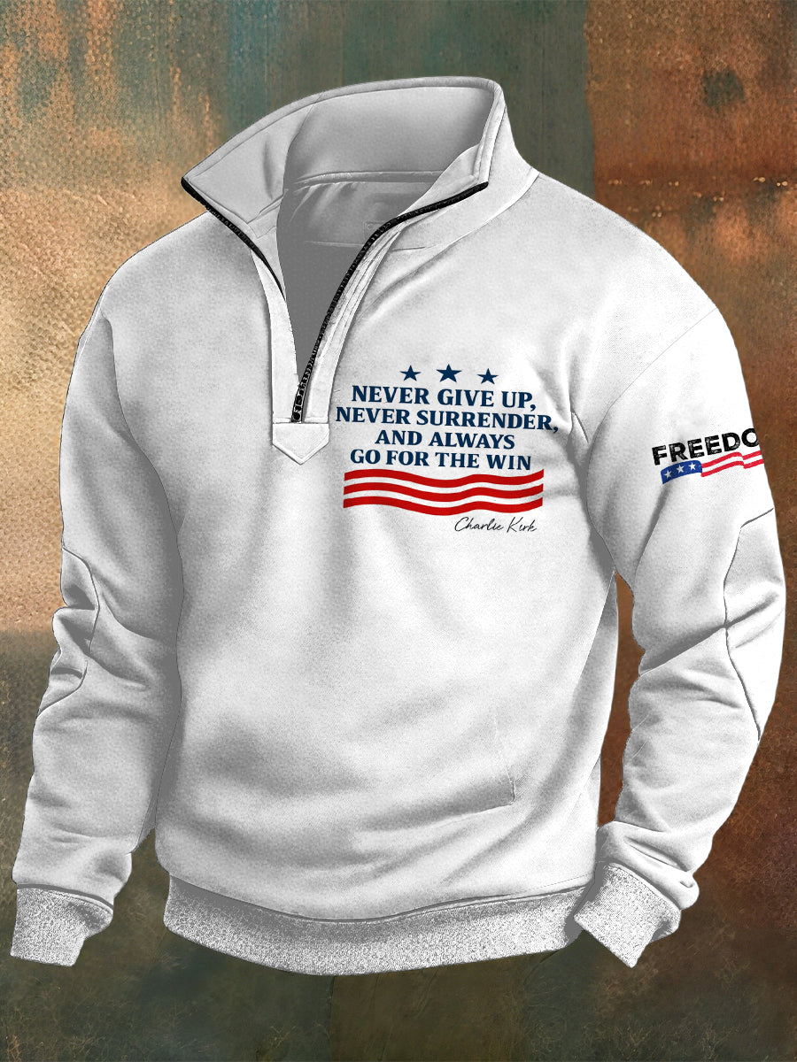 Men's Charlie Kirk Printed Casual Zipper Sweater