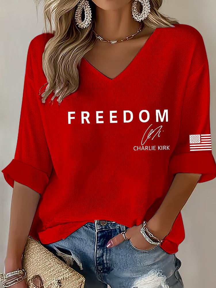 Women's Freedom Is Not Free R.I.P Charlie Kirk Waffle T-shirt