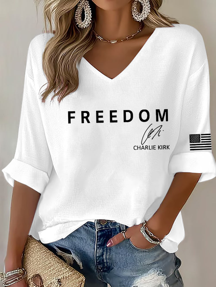 Women's Freedom Is Not Free R.I.P Charlie Kirk Waffle T-shirt