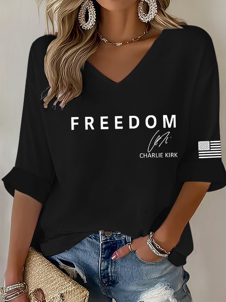 Women's Freedom Is Not Free R.I.P Charlie Kirk Waffle T-shirt