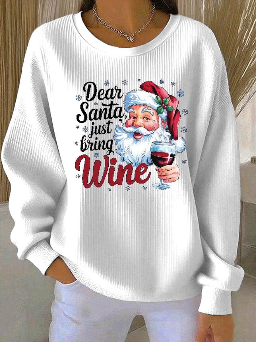 Women's Santa Claus print Ribbed Round-Neck Sweatshirt