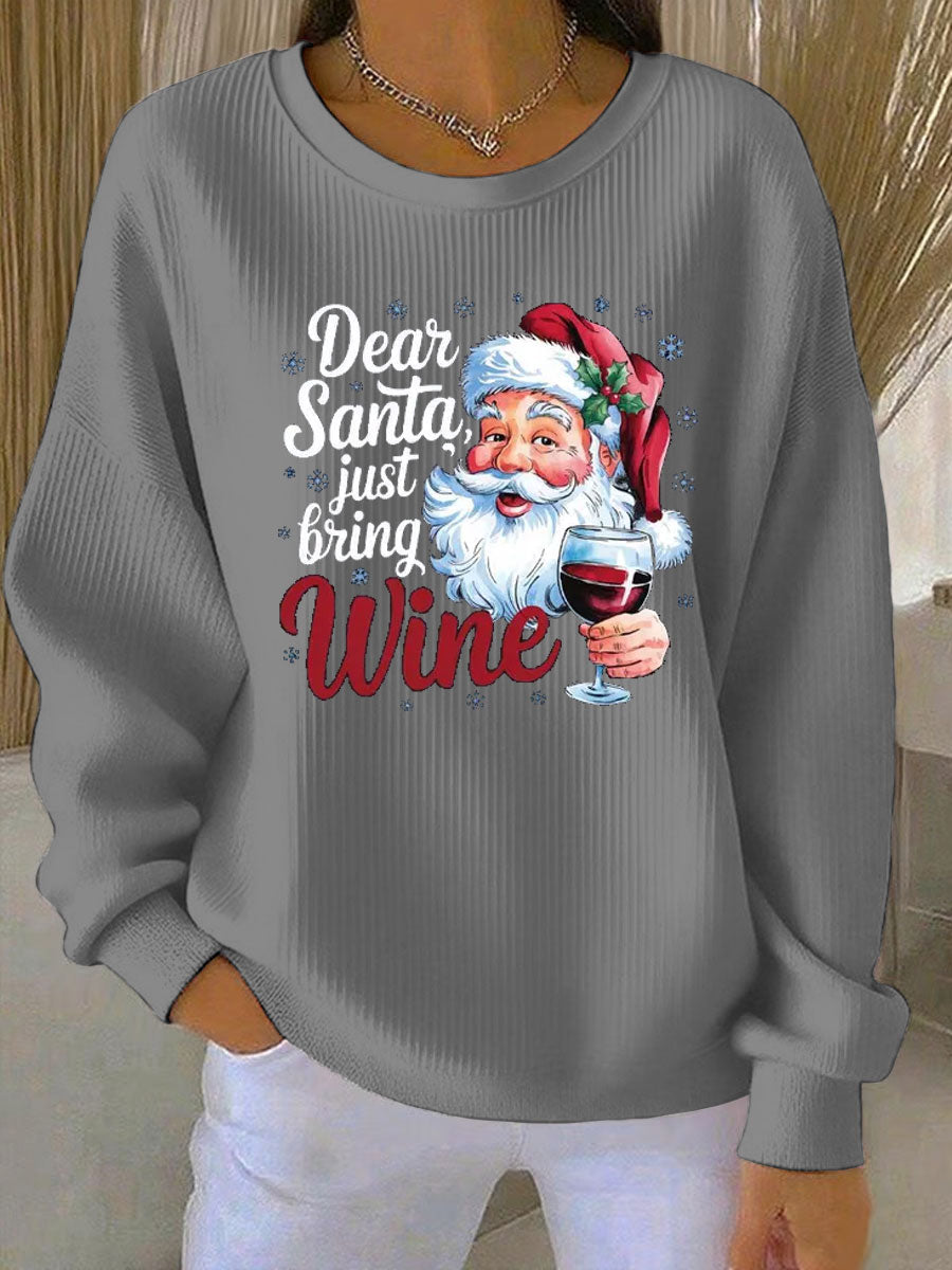 Women's Santa Claus print Ribbed Round-Neck Sweatshirt