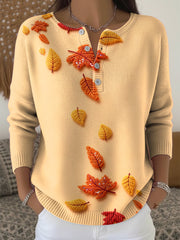 Women’s Thanksgiving Autumn Leaf Art V-Neck Sweater Multicolour / S