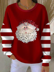 Women’s Santa Claus Printed Ribbed Round-Neck Sweatshirt Red / S