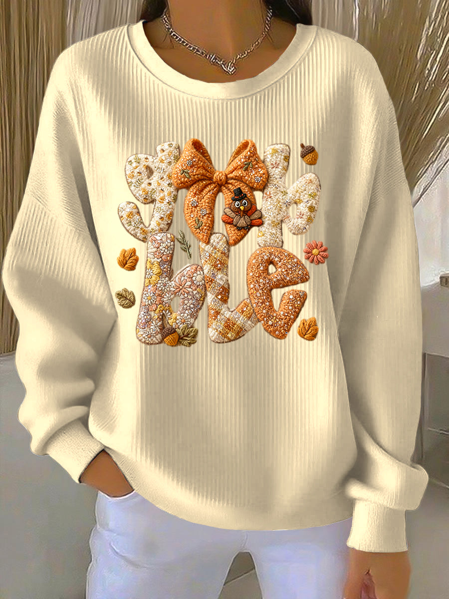 Women's Thanksgiving Turkey Bow Casual Crewneck Pullover