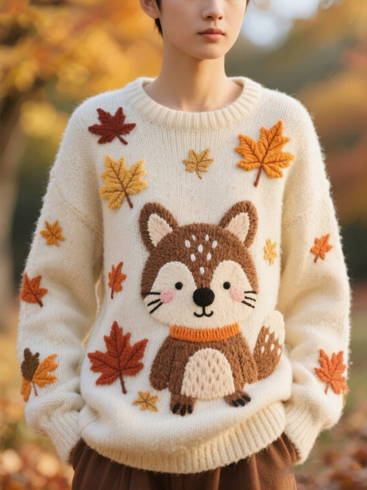 Women's autumn animals print imitation sweater