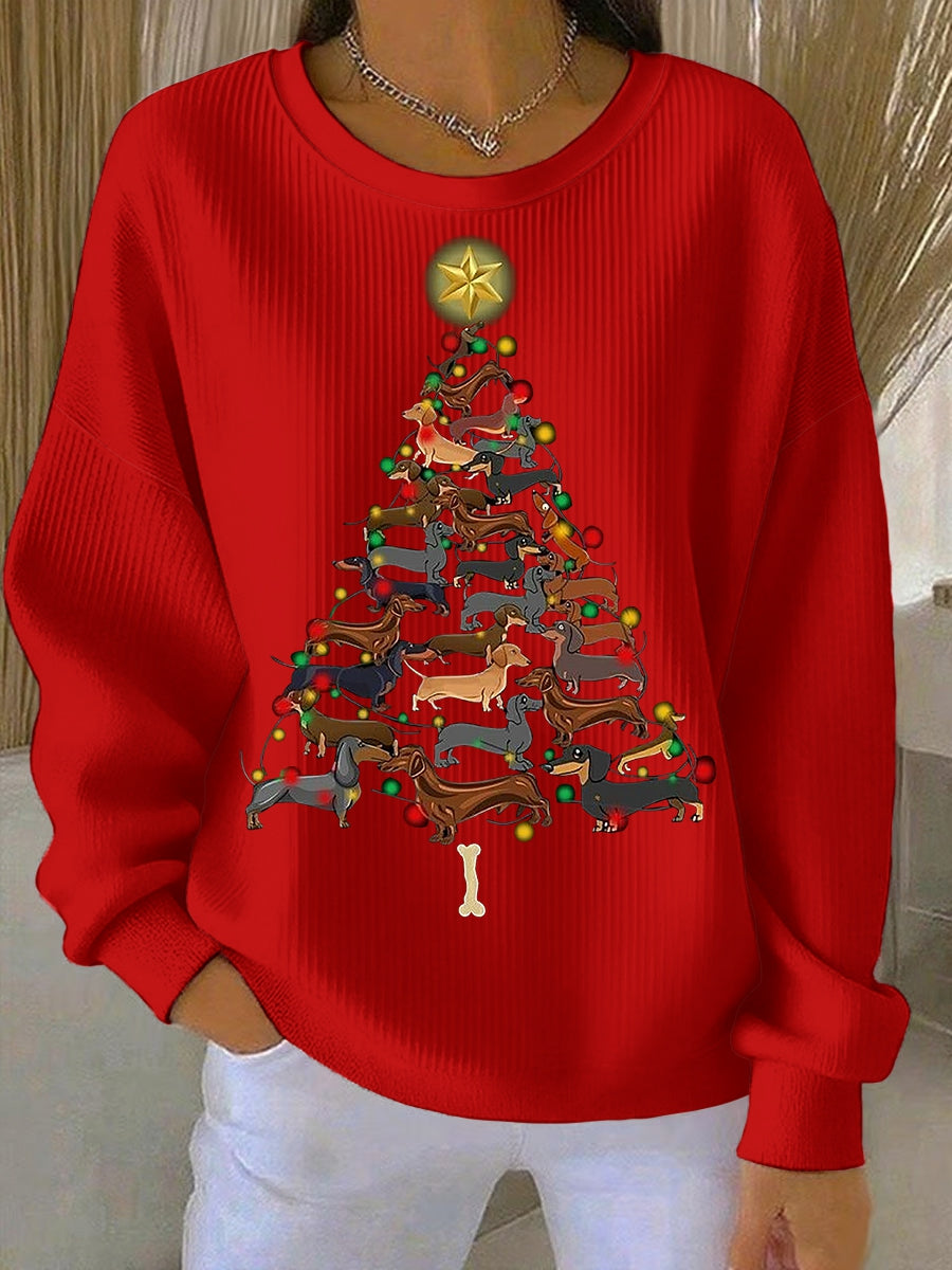 Women’s Christmas Crew Neck Ribbed Sweatshirt Red / S