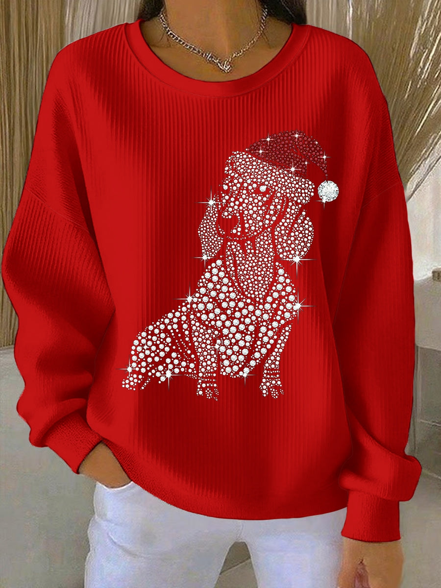 Women’s Christmas Crew Neck Ribbed Sweatshirt Red / S