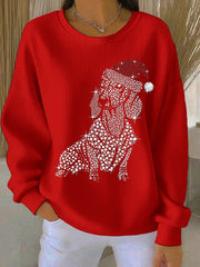 Women’s Christmas Crew Neck Ribbed Sweatshirt Red / S