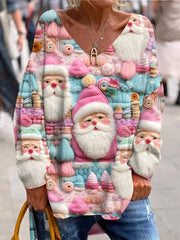 Retro Christmas Fun And Cute Printed Fashionable Crew Neck Top A / S