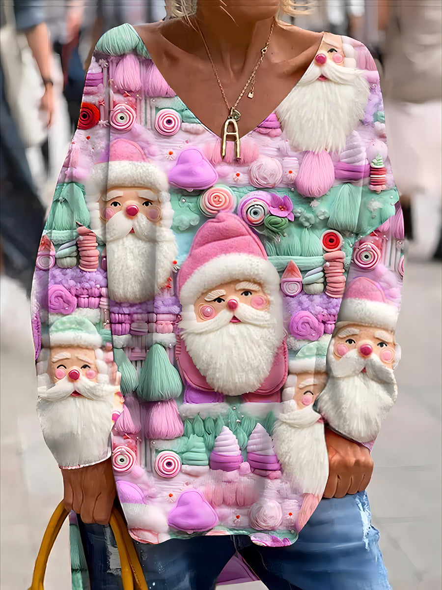 Retro Christmas Fun And Cute Printed Fashionable Crew Neck Top
