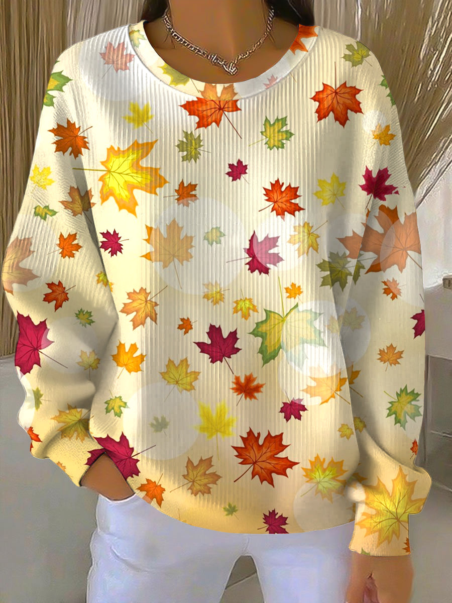 Women's Thanksgiving Colorful Maple Leaf Casual Crewneck Pullover