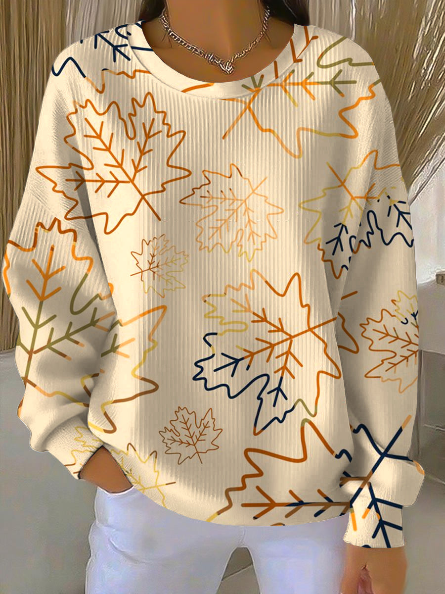 Women's Thanksgiving Maple Leaf Painted Casual Crewneck Pullover