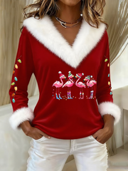 Women’s Casual Christmas Fur Collar Top Red / S