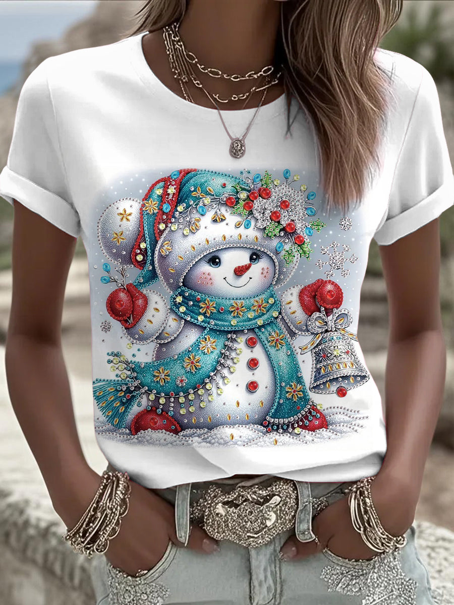 Women's Christmas Printed Vintage Fashion Loose Short Sleeve T-Shirt