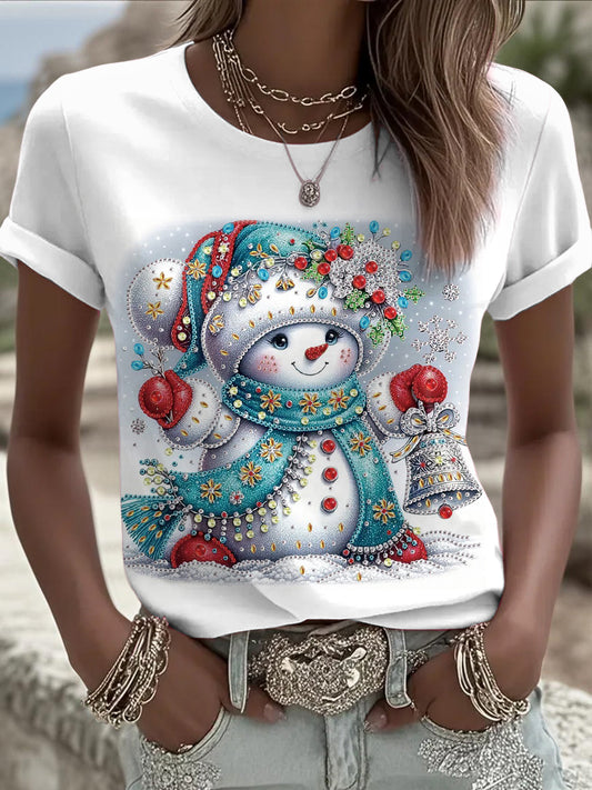 Women's Christmas Printed Vintage Fashion Loose Short Sleeve T-Shirt