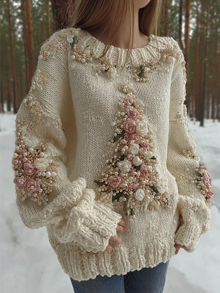 Women’s Women’s Christmas tree print faux sweater White / S