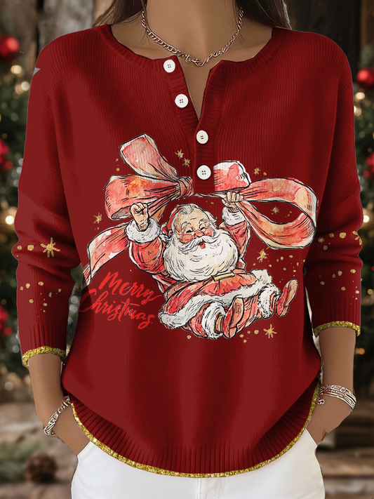 Women's Funny Christmas Santa Art Printed Tops