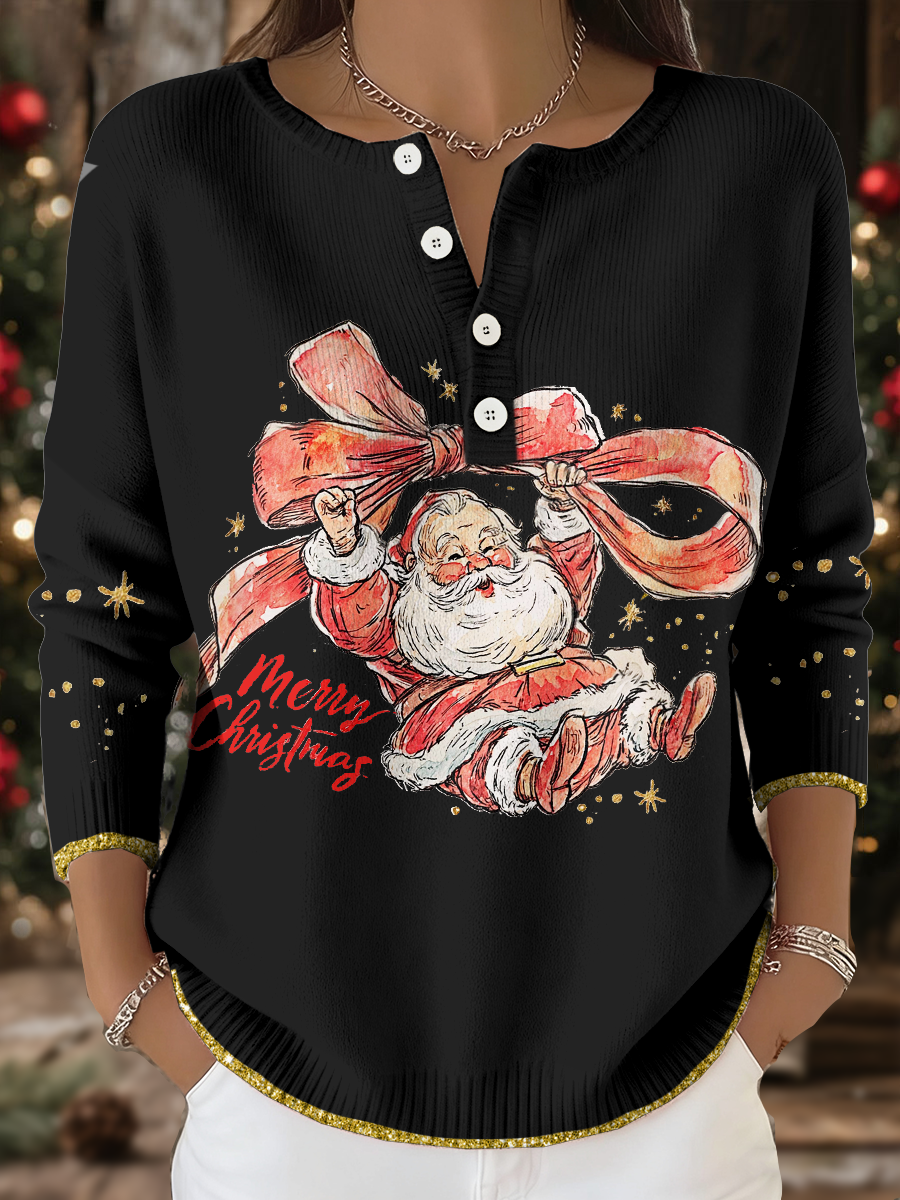 Women's Funny Christmas Santa Art Printed Tops