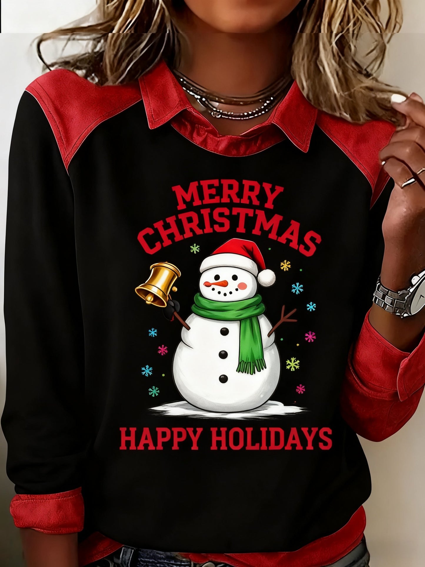 Women's  Vintage Christmas Snowman Print Casual Top