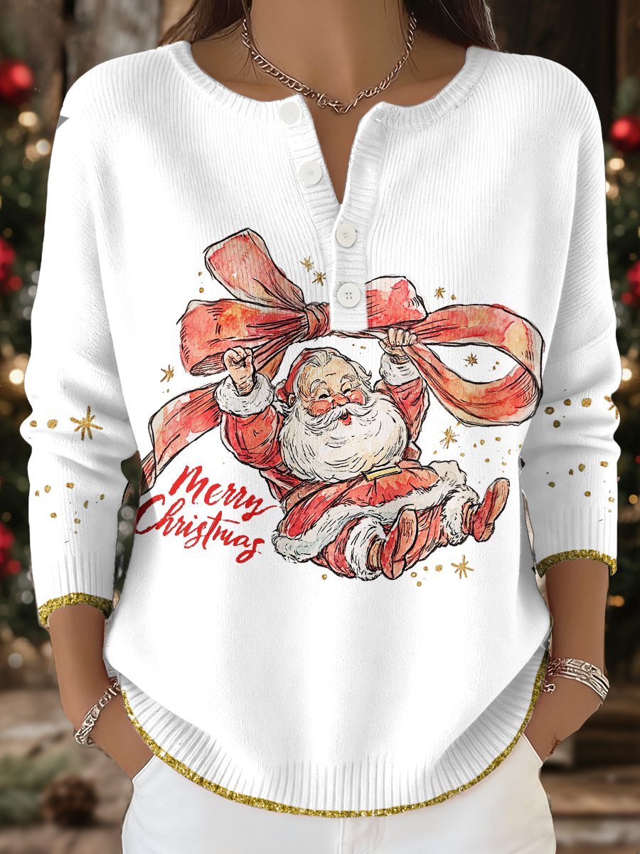 Women's Funny Christmas Santa Art Printed Tops