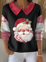 Women’s Funny Christmas Santa Art Printed Tops Black / S