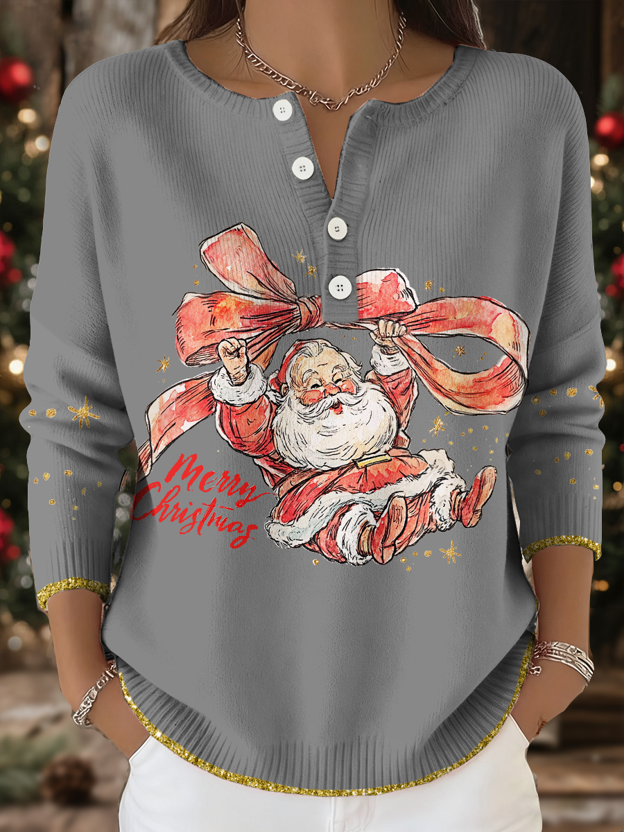 Women's Funny Christmas Santa Art Printed Tops