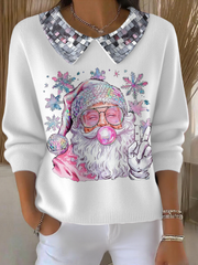 Women’s Funny Christmas Santa Art Printed Tops White / S