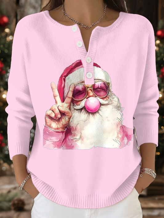 Women's Funny Christmas Santa Art Printed Tops