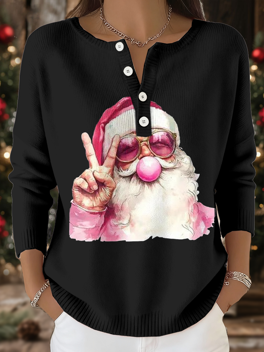 Women's Funny Christmas Santa Art Printed Tops