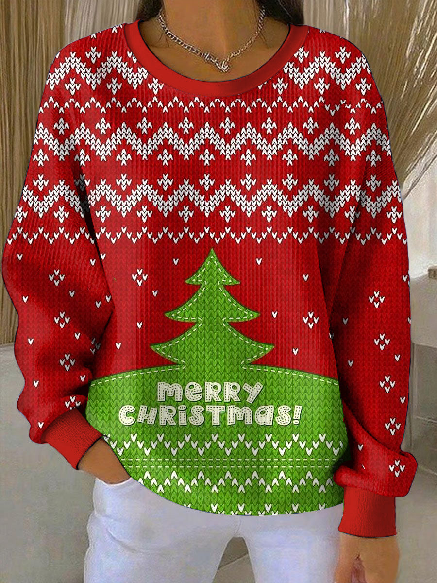 Women's Christmas Printed Round Neck Long Sleeved Sweatshirt