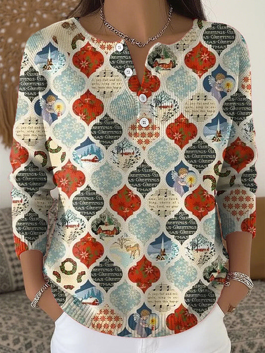 Women's Christmas Geometric Print Tops