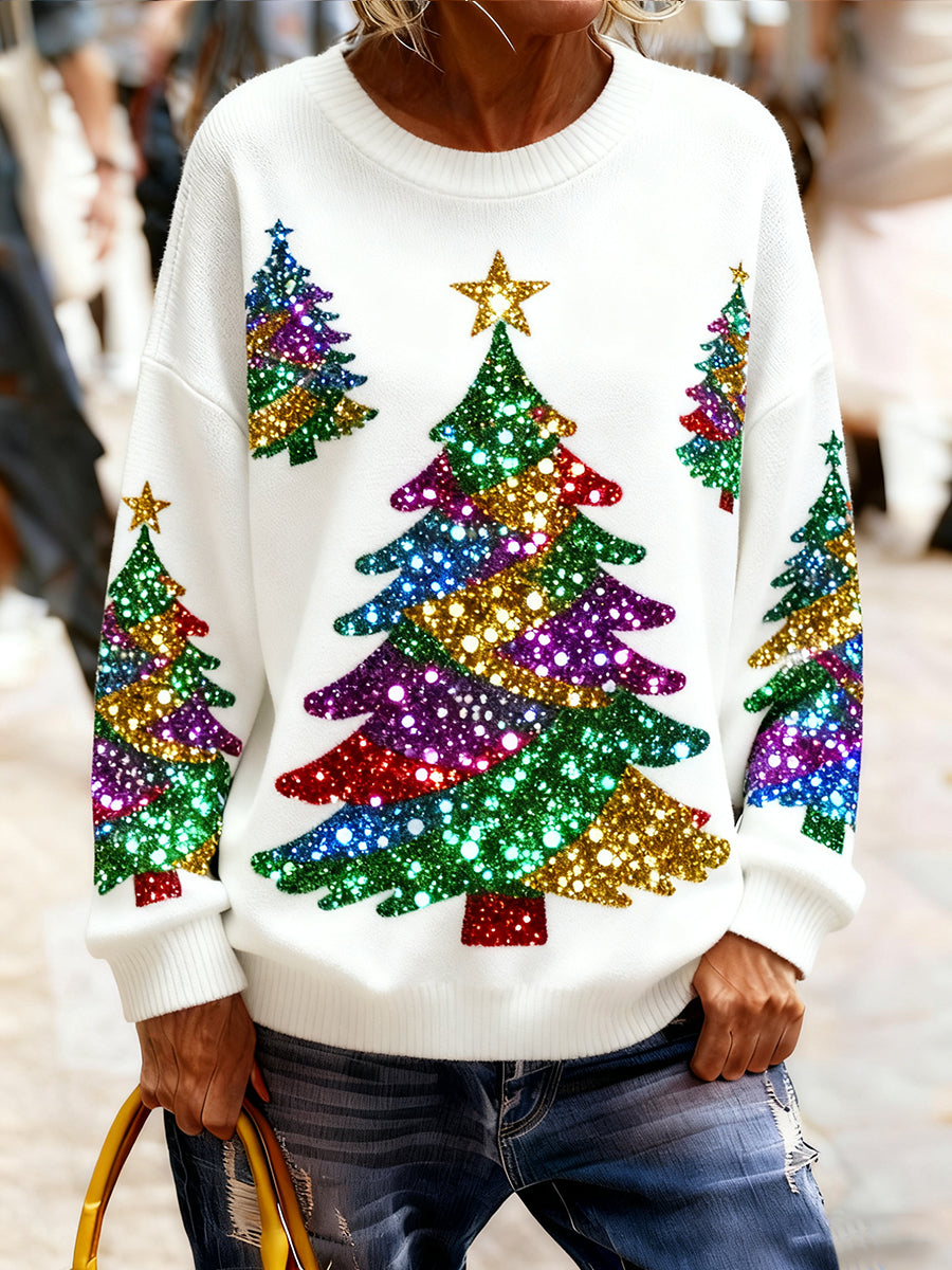 Women's Vintage Christmas Art Print Cozy Knit Sweater