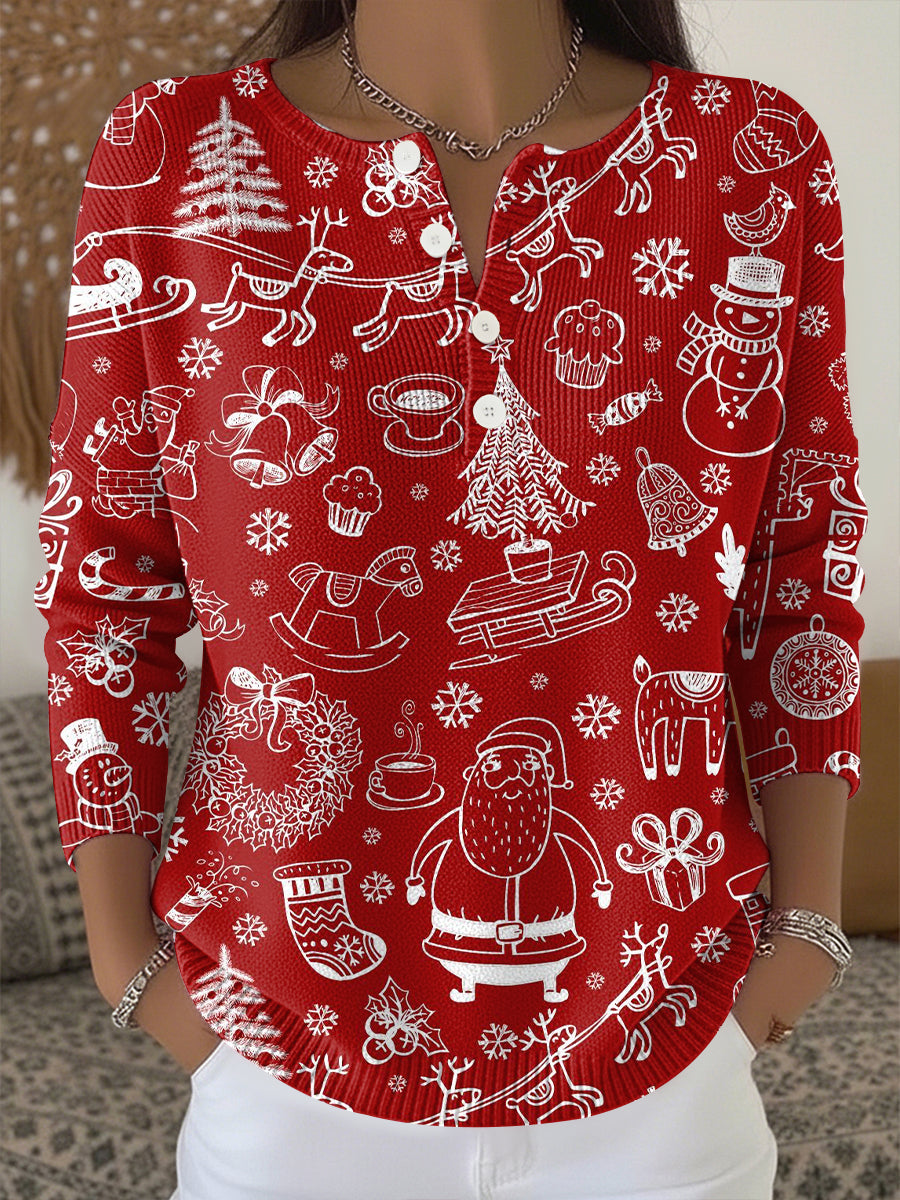 Women's Christmas Print Knit Top
