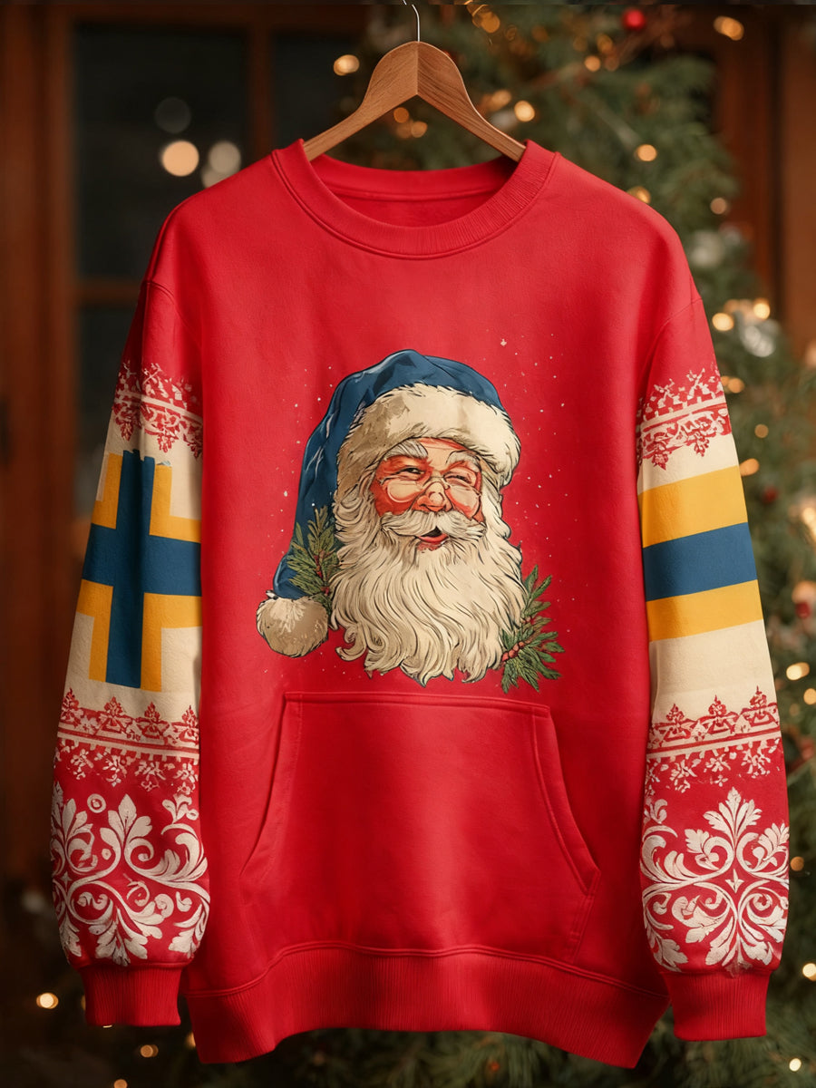 Män och kvinnor Samma jultomten tryck rund hals långärmade jacka