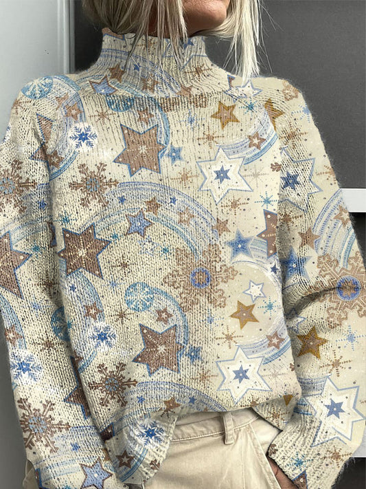 Women's Khaki Christmas Stars Turtleneck sweater
