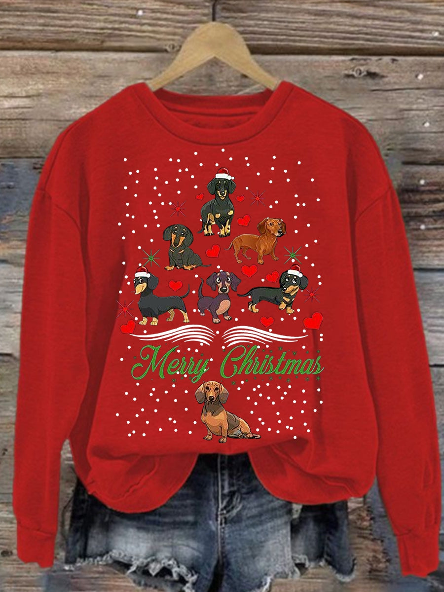 Women's Christmas Dachshund Christmas Tree Crew Neck Sweatshirt