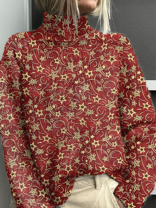 Women's Red Christmas Star Turtleneck sweater