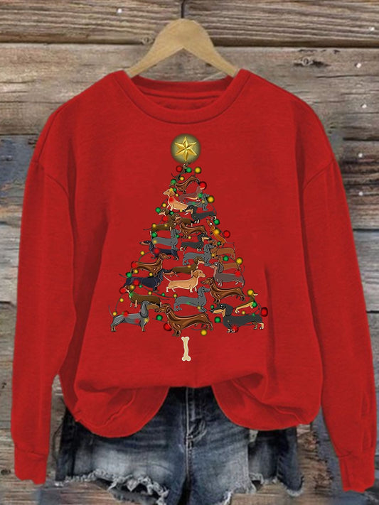 Women's Christmas Dachshund Christmas Tree Crew Neck Sweatshirt