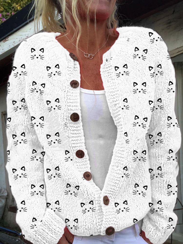 Women’s Animal Print Cardigan-Style Knit Jacket As picture / S