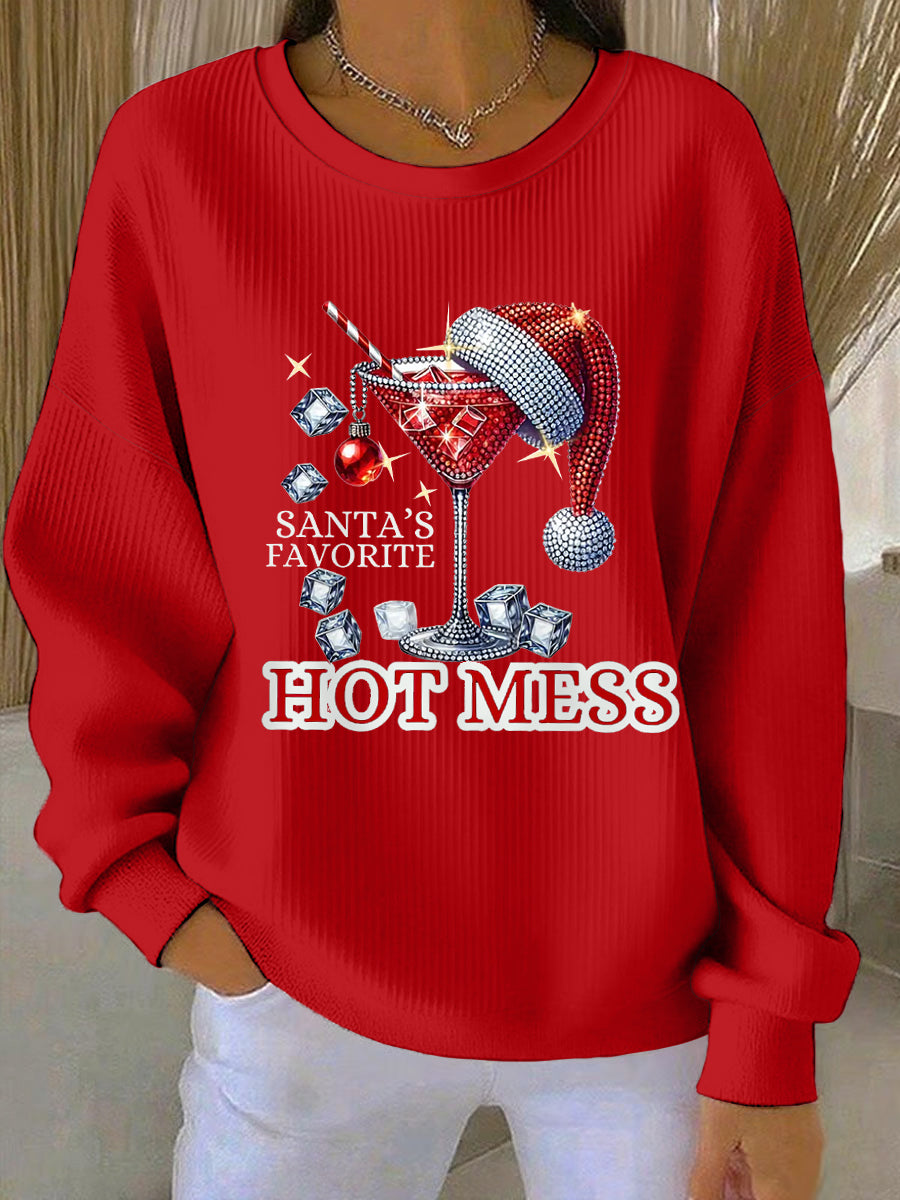 Women's Funny Christmas Santa's Favorite Hot Mess Casual Sweatshirt