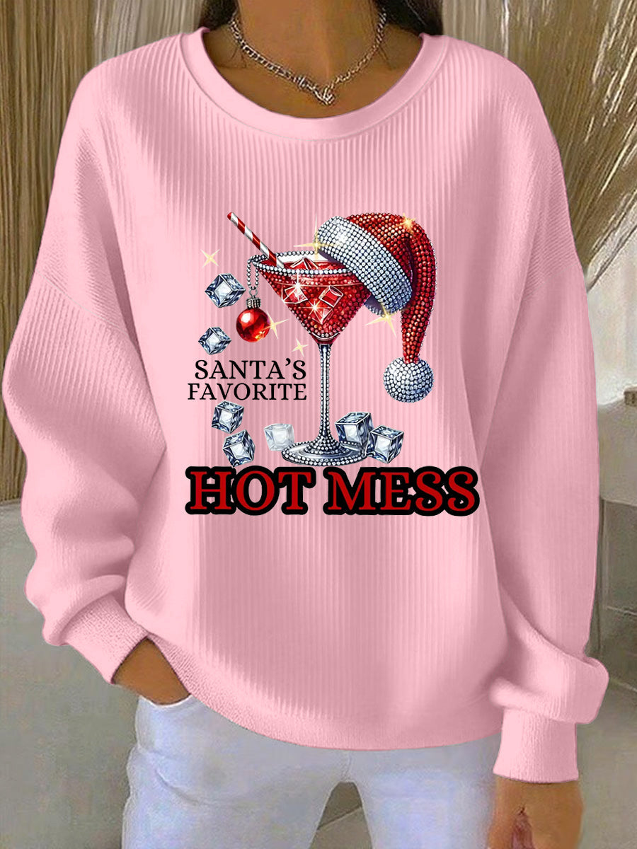 Women's Funny Christmas Santa's Favorite Hot Mess Casual Sweatshirt