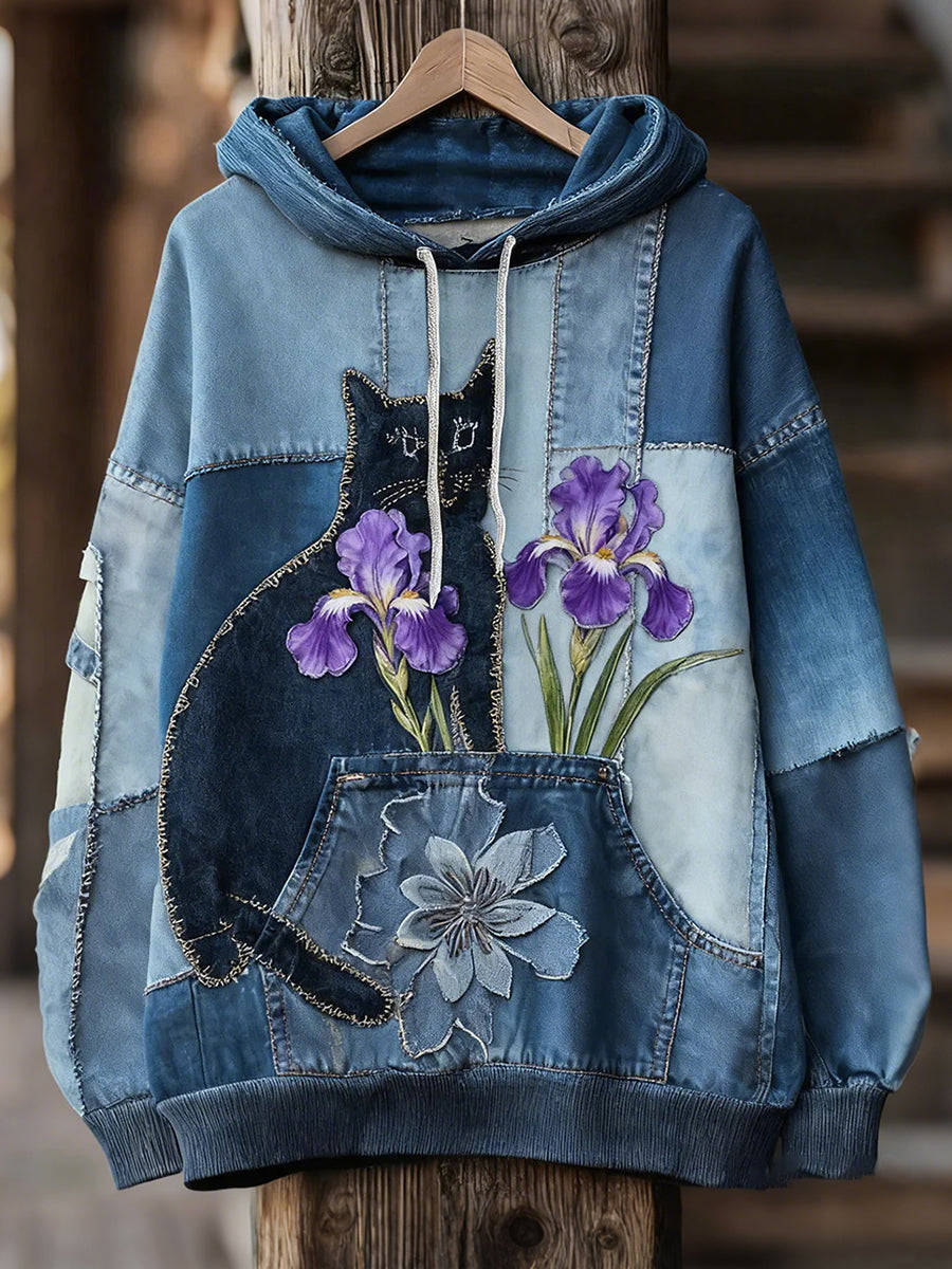 Women's Black Cat Print Hoodies