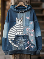 Women’s floral cat print hoodies As picture / S