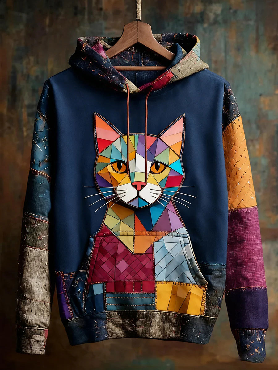 Women's Color-Block Cat Print Hoodies