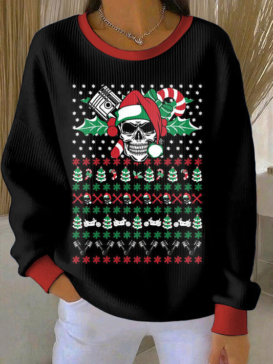 Women's Gothic Christmas Printed Round Neck Long Sleeved Sweatshirt
