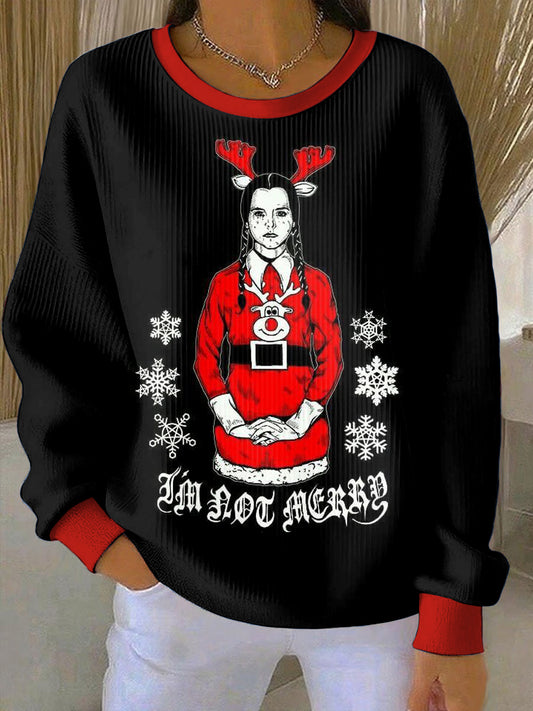Women's Gothic Christmas Printed Round Neck Long Sleeved Sweatshirt