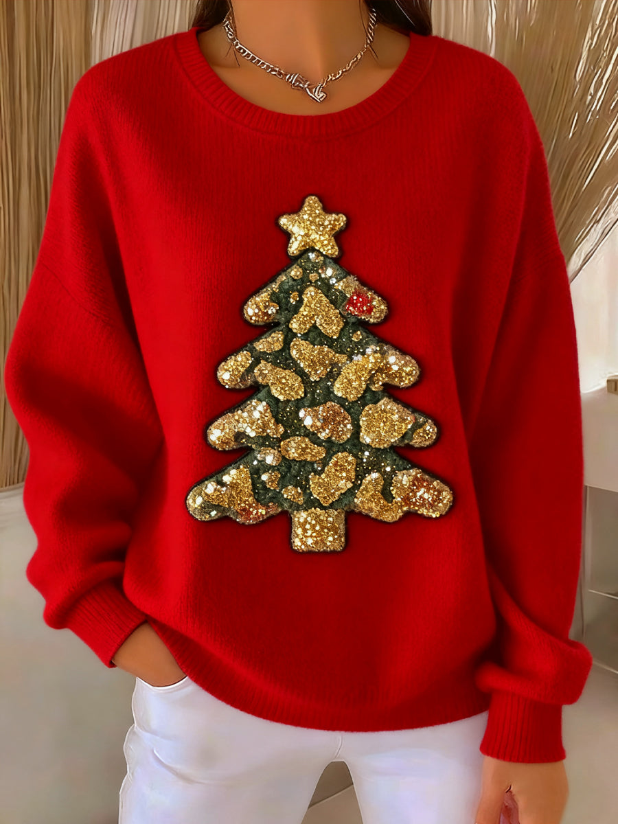 Women's Christmas Tree Art Crew Neck Pullover