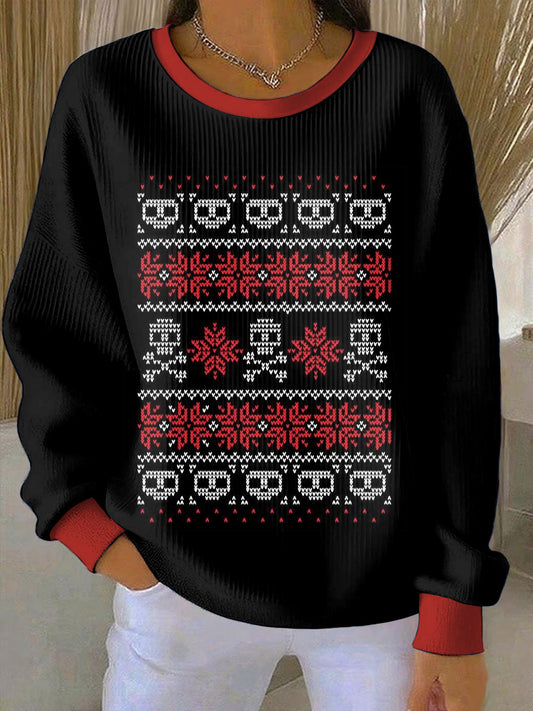 Women's Gothic Christmas Printed Round Neck Long Sleeved Sweatshirt