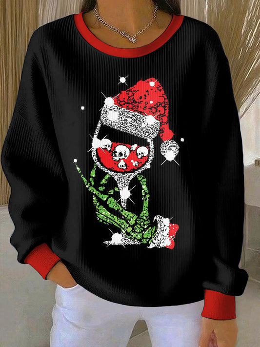 Women's Gothic Christmas Printed Round Neck Long Sleeved Sweatshirt